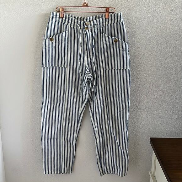 American Eagle Blue White Stripe Drawstring Waist Casual Pants Mid-Weight 10 - Picture 1 of 8